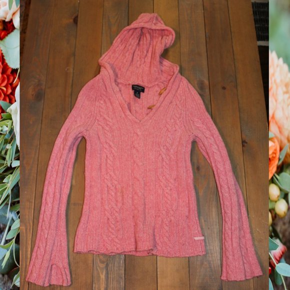 American Eagle Lambswool Pink Hooded Sweater size Medium - Picture 1 of 3